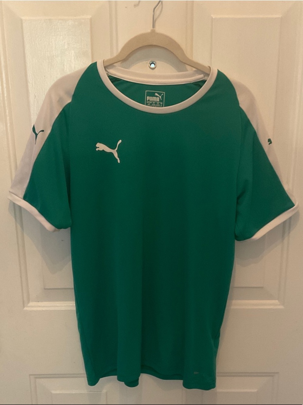 Puma Men’s Green Short-Sleeve Soccer Jersey with White Panels